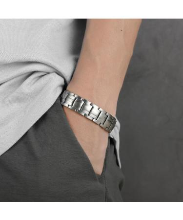 Jitnga Titan Magnetic Bracelet for Men & Women - Unisex Silver & Black Stone Jewelry - Buy Online on GoSupps.com