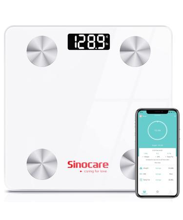 Body Fat Scale - Sinocare Bathroom Digital Smart Wireless Bluetooth Scale with 13 Body Composition Analysis and Smartphone App sync, 400 lb, Large LED Display, White White#3