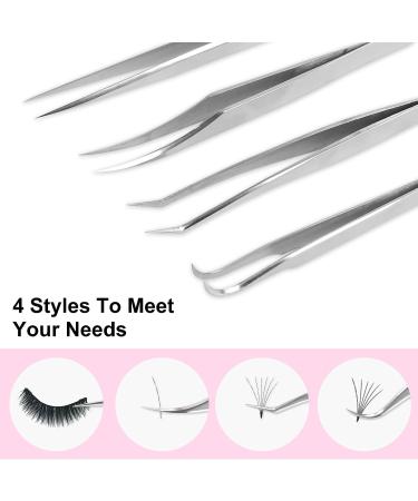 4PCS Stainless Steel Eyelash Extension Tweezers Set for DIY Lash Application and Removal - Eyebrow Nippers and Applicator Tool - Buy Online on GoSupps.com