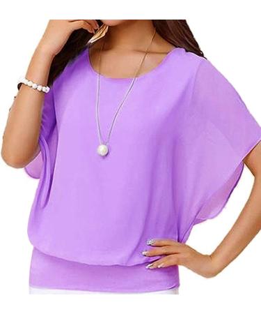 Buy Women's Loose Short Sleeve Linen Blouse - Stylish Purple T-Shirt Tops - J208 - Buy Online on GoSupps.com