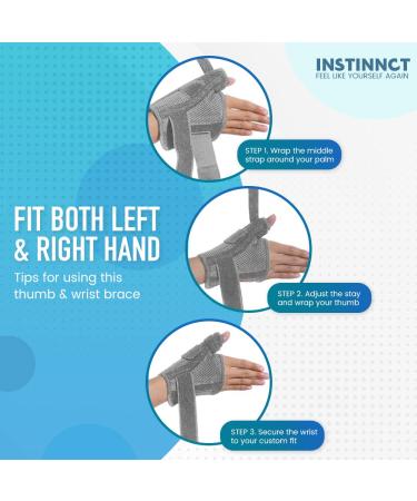 INSTINNCT Wrist Thumb Support Brace - Adjustable Splint for Tendonitis & Pain - Unisex Grey Pair - Buy Online on GoSupps.com
