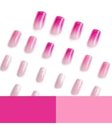 FEIlei 24Pcs Long Press on Nails Coffin French Fake Nails Tip Gradient Acrylic Nails Glossy False Nails for Women Girls - Buy Online on GoSupps.com