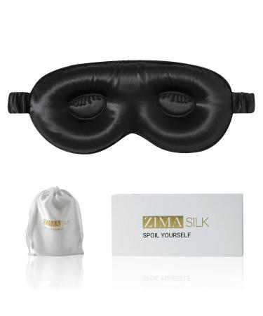 ZIMASILK 22 Momme Pure Mulberry Silk Sleep Mask, 3D Contoured Cup Eye mask Blindfold, with Silk Wrapping Strap, Super Soft & Comfortable Sleep Eye Mask for Sleeping. (Black)
