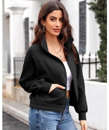 Ebifin Women's Zip Sweatshirt - Lightweight Hoodless Jacket for Autumn & Summer | Black L with Pocket - Buy Online on GoSupps.com