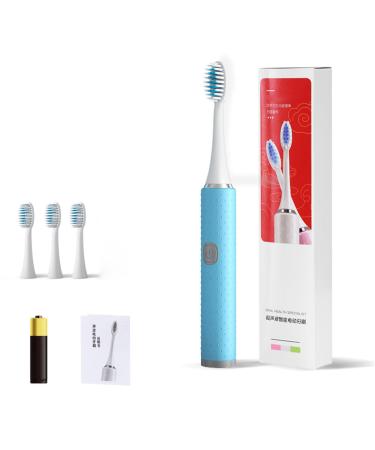 Electric Toothbrush Soft Bristle Waterproof Whitening Automatic Toothbrush for Adults Children (Blue (Battery))