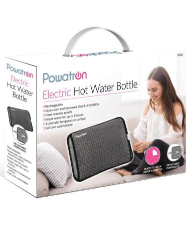 Rechargeable Powatron Electric Hot Water Bottle Bed Hand Warmer Massaging Heat Pad Cozy Slate Grey