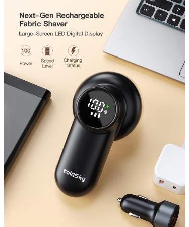 Rechargeable Fabric Shaver with Digital Display - 6-Leaf Lint Remover & Defuzzer for Clothes Sofa & Blankets - 3-Speed Safety Lock - Black - Buy Online on GoSupps.com
