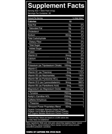 BUFFED Energy Powder Stick Packs Drink Mix | Clean Healthy Boost Packets | 150mg Caffeine + Hydration | Nootropics Organic Mushrooms B-Vitamins Electrolytes | 30 Pack-Venom Berry - Buy Online on GoSupps.com