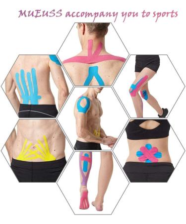 MUEUSS Kinesiology Tape - Waterproof Elastic Cotton Athletic Tape Precut Strips for Muscle Knee Shoulder Pain Relief & Pregnancy Belly Support - 16.4 ft 2 Rolls Pink - Buy Online on GoSupps.com