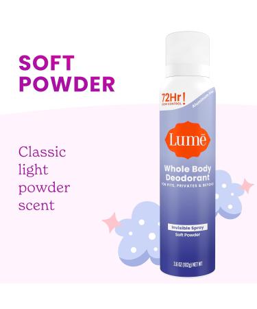 Lume Invisible Spray Deodorant For Women - Whole Body Deodorant Spray - 72 Hr Odor Control - Ozone Friendly Natural Propellant - Aluminum & Baking Soda Free Skin Loving - 2 pack (Soft Powder) - Buy Online on GoSupps.com