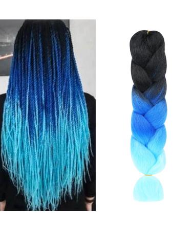 Aomig Ombre Braids Extensions - 2PC Artificial Hair for Braiding 24 Strands Black/Royal Blue/Sky Blue for Box Braids - Buy Online on GoSupps.com