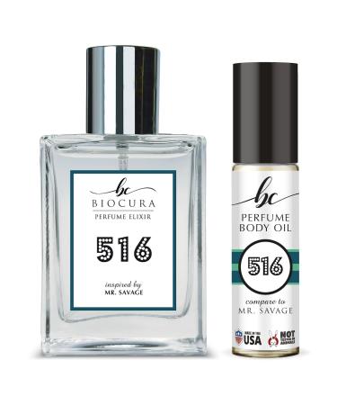 BC Perfume 516 Spray + Body Oil Set Impression of Mr. Savage Travel Size Refillable Bottle Long Lasting Blend Sample For Men / 10ml+50ml