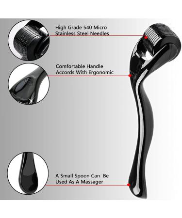 Xyemao 3-in-1 Titanium Derma Roller Set for Beard, Hair, Skin, and Face - Self Care Gifts for Men and Women - 540 Microneedles (0.5mm, 1.0mm, 1.5mm) - Black - Buy Online on GoSupps.com