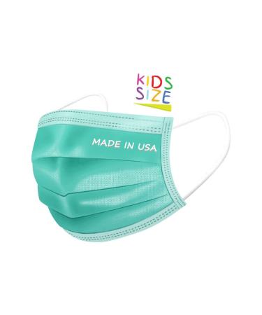 DermSource MADE IN USA - Kids 3-Layer Disposable Face Masks - Breathable Face Covering for Boys and Girls 25 Kids Masks - Green