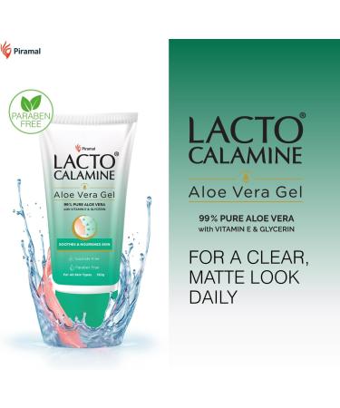 Lacto Calamine Aloe Vera Gel with 99% Pure Natural Aloe Vera Vitamin E and Glycerin No Parabens No Sulphates 150g - Buy Online on GoSupps.com
