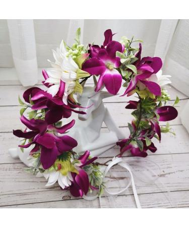 Floral Fall Flower Girl Crown Yellow Hair Wreath Wedding Bridal Halo - White Orchid - Buy Online on GoSupps.com