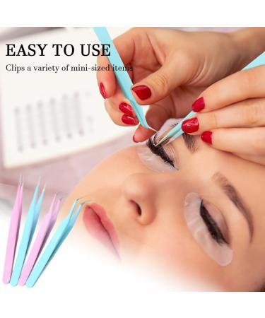 Trketk 4-Piece Tweezers Set | Eyelash Extension Nail Art & Eyebrow Tweezers | Stainless Steel Craft & Makeup Tools (Pink & Mint Green) - International Shipping - Buy Online on GoSupps.com