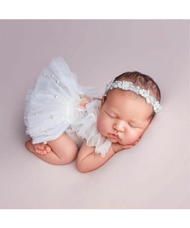 M&G House White Lace Newborn Photography Romper Outfit | Baby Girl Props for Halloween Photoshoot | Short Sleeve (0-2 months) - Buy Online on GoSupps.com
