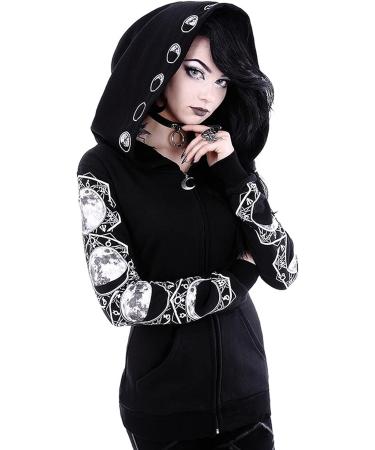 Punk Gothic Black Hoodie with Eyelet Zip-up - Women's Oversized Coat (4X-Large) - Buy Online on GoSupps.com