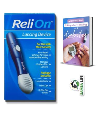 Lancing Device for Diabetes Testing Bundle. Includes Relion Lancing Device with 10 Ultra-Thin Lancets and SAMBA LIFE eBook 7 Steps to Thrive with Diabetes (1)