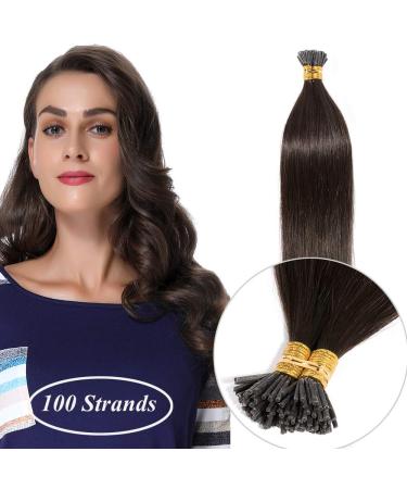 22" Pre Bonded Human Hair Extensions I Tip 100 Strands #2 Dark Brown (50g)