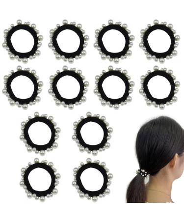 12 PCS Black Pearl Elastic Hair Bands Scrunchie Hair Ties Ponytail Holder Hair Ropes Hair Ring Hair Accessories for Women and Girl