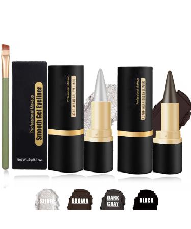 Ayky Long Wear Gel Eyeliner Ayky Eyeliner Natural Black Eyeliner Cream Smokey Eyeshadow Palette Stick Smudge Proof Quick-Drying Matte Create Statement Eye Look (Silver+Brown)