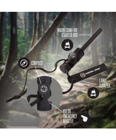 SurvivalSPARK Emergency Magnesium Fire Starter with Compass and Whistle - Buy Online on GoSupps.com