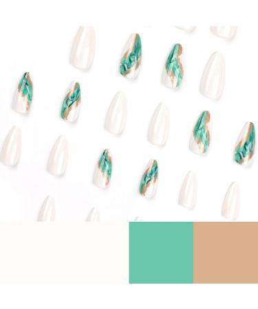 Buy Mouyouglow Press-On Nails - Almond White & Green Smudged Gold Leaf - Long-Lasting Fake Nails with Glue - International Shipping Available - Buy Online on GoSupps.com