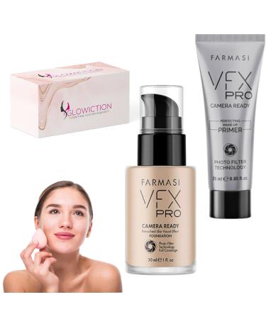 VFX Pro Camera Ready Foundation Makeup Full Coverage Makeup Concealer Makeup Girls Makeup Mature Women Makeup Foundation Sponges VFX Pro Camera-Ready Primer Glowiction Makeup Sponge Set(09 Cool Beige) 09 Cool Beige - Dar...