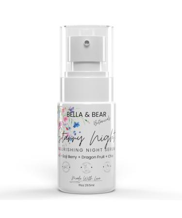 Bella & Bear Starry Night Nourishing Night Serum for Radiant Even-Toned Skin - Overnight Repair with Niacinamide Hyaluronic Acid Squalane Goji Berry & Acai - Anti-Aging & Hydrating Face Serum