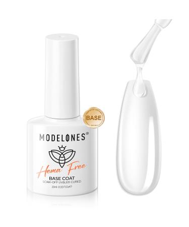 Modelones Hema-Free Gel Base Coat Strong Clear Base Coat Gel Nail Polish Gentle Formula Prevents Chipping Stain Long Lasting for Gel Polish Nails Protect Soak Off Home Salon Manicure U V/LED Needed