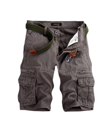 NOLDARES Shorts for Men Casual Summer Solid Color Outdoor Cotton Shorts Waist Belt Knee Length Cargo Short Pants Gray 4X-Large
