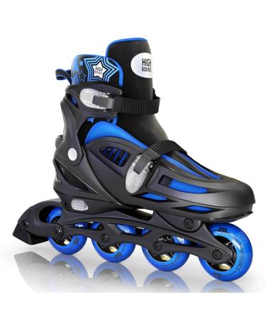 Inline Skates for Girls and Boys, Roller Blades with Gel Wheels and Adjustable Sizing for Adults and Kids, Roller Blades for Men, Women, Girls, Boys, Lightweight Roller Blade Skates, High Bounce Blue Large - Youth (6-9 US)