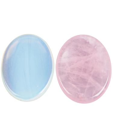 Lovionus89 rose quartz and opalit thumb take care of stone oval stress relax Reiki-crystal heal pocket palm stones pack with 2 stucco rose quartz and opalit 1 2 pieces (1 Pack)