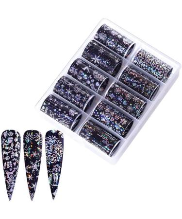 10roll/set Holographic Nail Art Xmas Tree Snowmen Christmas Nail Decals Nail Stickers Snowflake - Buy Online on GoSupps.com
