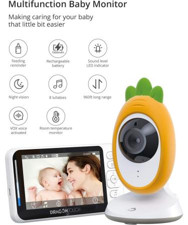 Dragon Touch Baby Monitor E40: 4.3 HD LCD Screen, Wireless 2.4GHz, Two-Way Audio, Night Vision, Split Screen, 8 Lullabies, Temperature Monitoring - Buy Online on GoSupps.com