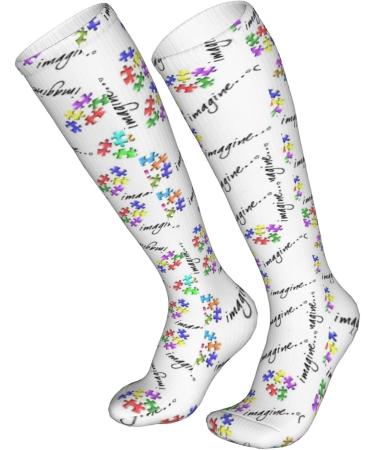 Autism Awareness Puzzle Pieces Compression Socks for Men & Women - 15-20 mmHg Circulation Support for Running & Cycling - Buy Online on GoSupps.com