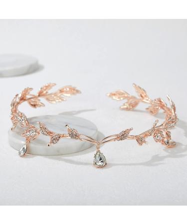 SWEETV Rose Gold Wedding Tiara for Bride | Elf Cosplay Crown | Princess Hair Accessories - Perfect for Prom, Photoshoot, Halloween - Buy Online on GoSupps.com