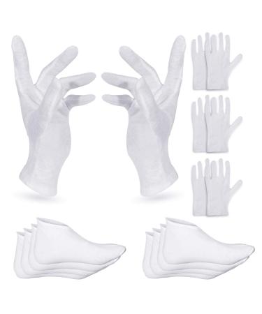4 Pairs Moisturising Gloves and 4 Pairs Socks Nabance Moisturising Cotton Gloves Moisture Socks White Hand Gloves for Dry Hands Skin Care and Foot Spa(8 pairs/16pcs) 16 Count (Pack of 1)