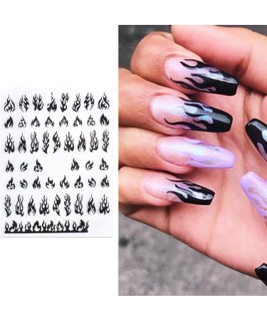 6 Sheets Flame Nail Art Stickers Decals 3d Self-adhesive Flame Nail Sticker Nail Art Designs for Manicure Tips Decoration Diy Nail Art Supplies Black - Buy Online on GoSupps.com