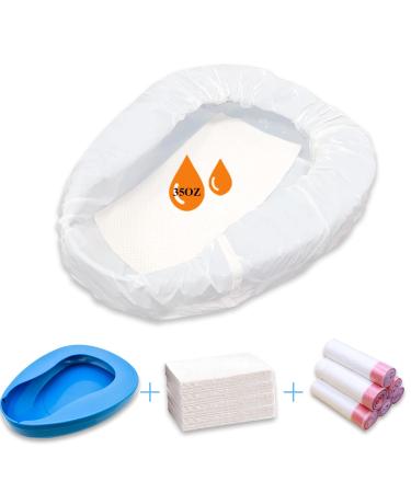 Bedpan with 30Pack Disposable Liners and Super Absorbent Pads - Bed Pan Bedpan for Females Elderly Men and Women