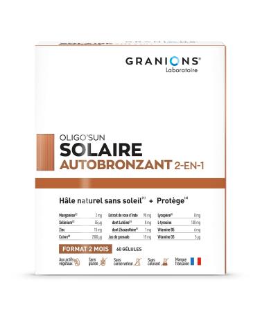 GRANIONS Tanning Self-Tanning Capsule 2-IN-1 Food Supplement Accelerator Sunless Tanning Protects Formula Enriched with Natural Pigments 2 Month Format 60 Capsules Made in France