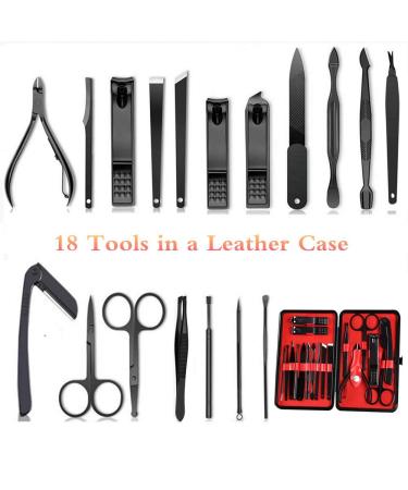 Professional Men's Manicure Set - 18 Pcs Stainless Steel Nail Care Tools with Travel Case - Pedicure Kit Gift for Men - Black and Red - Buy Online on GoSupps.com