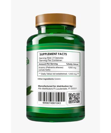 Organic Anamu Vitamins 1250mg - 100% Grown Petiveria Allicea - Guinea Hen Weed Vitamisan - 120 Capsules - Buy Online on GoSupps.com