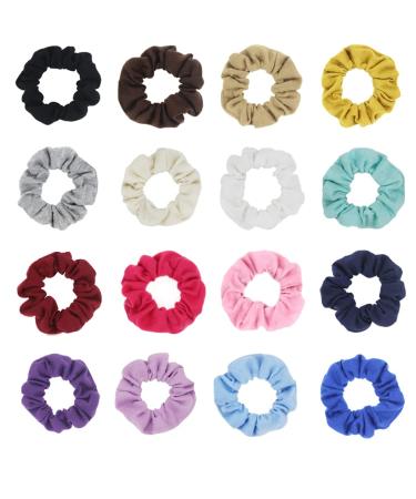 Pack of 16pcs Cotton Hair Scrunchies Single Jersey Solid Color Ponytail Holders Elastic Hair Ties for Women Accessories Mix Colors