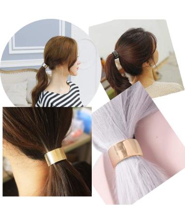 Ziyero 4-Piece Elastic Hair Tie Set - Metal Ring Cuffs for Ponytails | Smooth Surface in Silver Gold Rose Gold & Light Black - Perfect for Everyday Travel & Parties - Buy Online on GoSupps.com