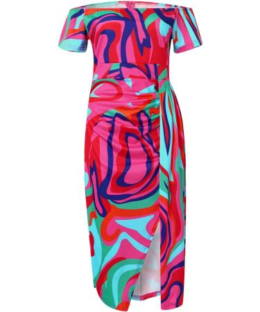 Briskorry V-Neck Floral Summer Dress - Elegant Bustier Festival Dress with Ruffled Hems & Moored Sleeves | Vintage XL Hot Pink Party Dress - Buy Online on GoSupps.com