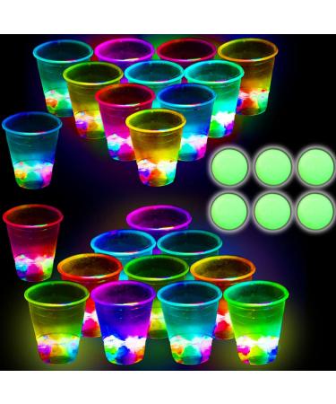 Glowing Party Beverage Pong Game for Indoor Outdoor Party Event Fun Pack with Flashing Color Bright Glow-in-The-Dark Colors for House Parties Birthdays Concerts Weddings BBQ Beach Holidays