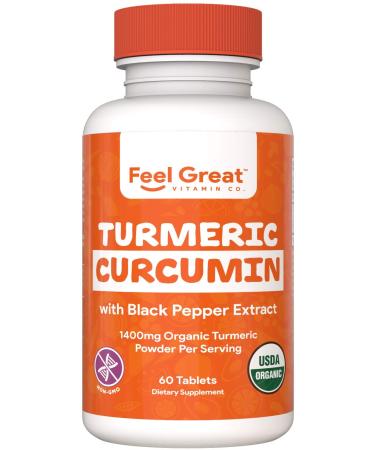 Organic Turmeric Curcumin with Organic Black Pepper 1400 mg - 95% Standardized Curcuminoids & Black Pepper Extract for Better Absorption & Potency - Joint Support - 60 Count Turmeric Capsules